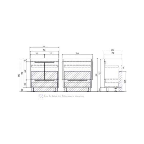 Тумба под раковину напольная Vigo Grani tn.GRI.OSK.75.2D.1Y 75 см дуб золотой