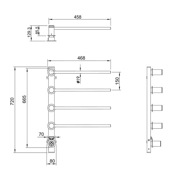 Полотенцесушитель электрический встраиваемый Wonzon & Woghand Hamburg WW-AL314-CR 46x72 см с внутренней частью хром