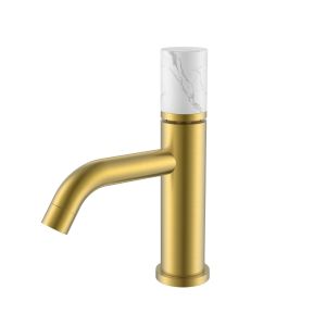 Смеситель для раковины Boheme Stick 121-MG-MR-W золото матовое/белый мрамор