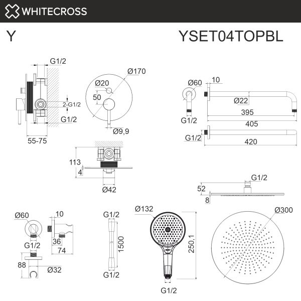Душевой комплект WHITECROSS Y YSET04TOPBL чёрный матовый