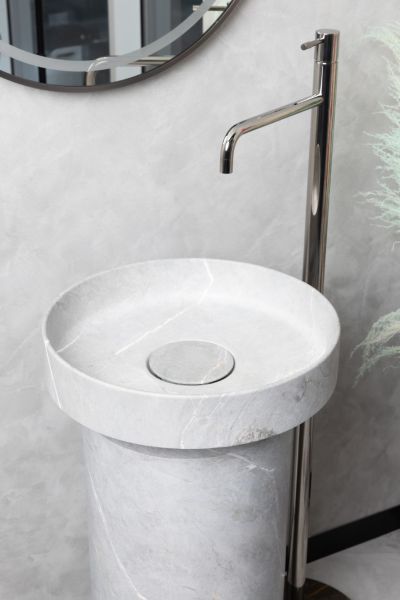 Накладная раковина с пьедесталом золото Armadi Art Sole Corian 801-GR+801-Base-GR Amani Grigio/серый