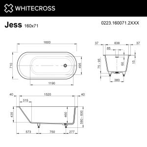 Ванна из искусственного камня WHITECROSS Jess 0223.160071.2XXXX 160x70 см RAL мат
