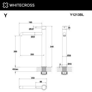 Смеситель для раковины WHITECROSS Y Y1213BL чёрный матовый Смеситель для раковины WHITECROSS Y Y1213BL чёрный матовый