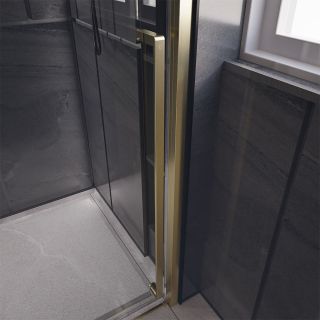 Душевая дверь Veconi Premium Trento PTD-30G, 1500х2000, брашированное золото, стекло прозрачное