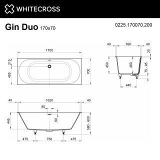 Ванна из искусственного камня Whitecross Gin Duo 0225.170070.200 170x70 см белый матовый