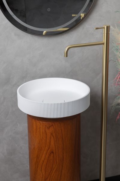Накладная раковина с пьедесталом золото Armadi Art Sole Corian 801-R-MW+801-Base-Rwood белый матовый/красное дерево
