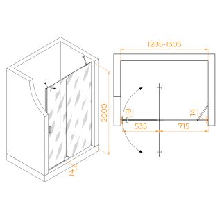 Душевая дверь RGW HO-014B 350601413-24 130 см профиль чёрный стекло матовое-сатинат