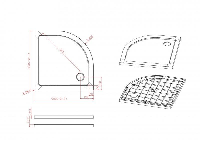 Поддон Cezares TRAY-M-R-90-550-35-W