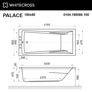 Гидромассажная ванна WHITECROSS Palace 0104.180080.100.SMART.CR 180x80 см Smart хром