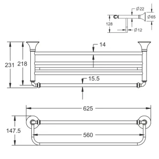 Полка для полотенец Rose RG1208 63см хром Полка для полотенец Rose RG1208 63см хром