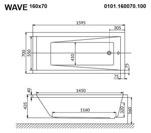Гидромассажная ванна Whitecross Wave 0101.160070.100.RELAX.CR 160x70см Relax хром