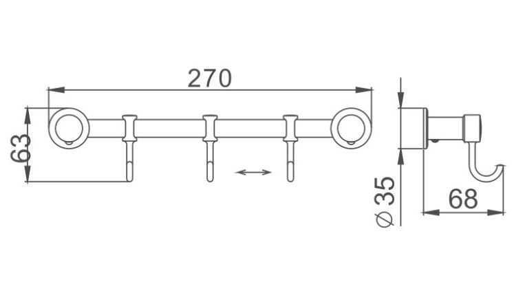 Планка с крючками для полотенец Haiba HB205-3 хром
