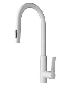 Смеситель для кухни Wonzon & Woghand WW-A20782-MW с выдвижным изливом белый матовый