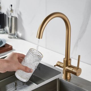 Смеситель для кухни Shevanik S128G с подключением фильтра золотой сатин Смеситель для кухни Shevanik S128G с подключением фильтра золотой сатин