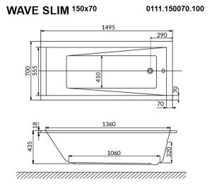 Гидромассажная ванна Whitecross Wave Slim 0111.150070.100.RELAX.GL 150x70см Relax золото
