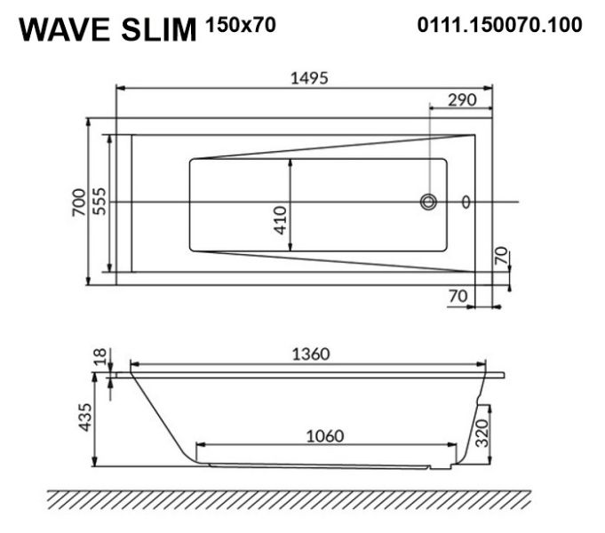 Гидромассажная ванна Whitecross Wave Slim 0111.150070.100.RELAX.GL 150x70см Relax золото