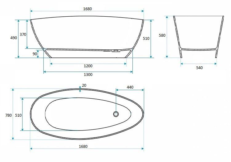 Ванна из искусственного камня AquaStone Милана 168x78см белый