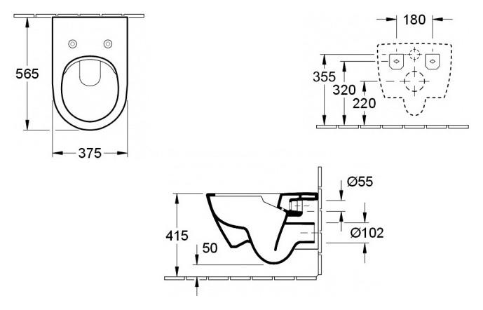 Инсталляция Geberit с безободковым унитазом Villeroy&Boch Subway 2.0 5614R201, сиденье микролифт, комплект 357238 Артикул 	458.125.21.1/5614R201