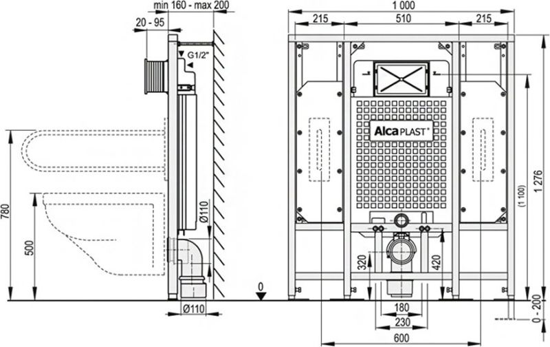 Инсталяция для унитаза AlkaPlast Solomodul AM101/1300H