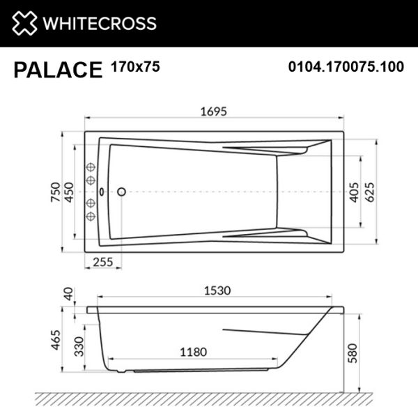 Гидромассажная ванна WHITECROSS Palace 0104.170075.100.RELAX.BR 170x75 см Relax бронза