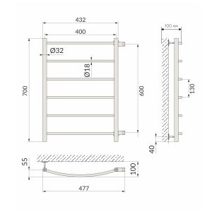 Полотенцесушитель водяной Indigo Arc LASW70-40GFM-б/п-60 70x40 см графит металлик