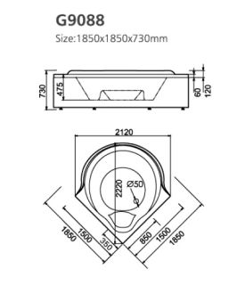 Акриловая ванна Gemy G9088 K 185x185x73 Акриловая ванна Gemy G9088 K 185x185x73