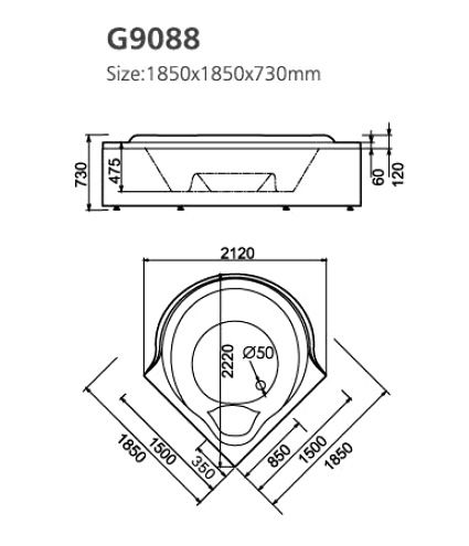 Акриловая ванна Gemy G9088 K 185x185x73 Акриловая ванна Gemy G9088 K 185x185x73