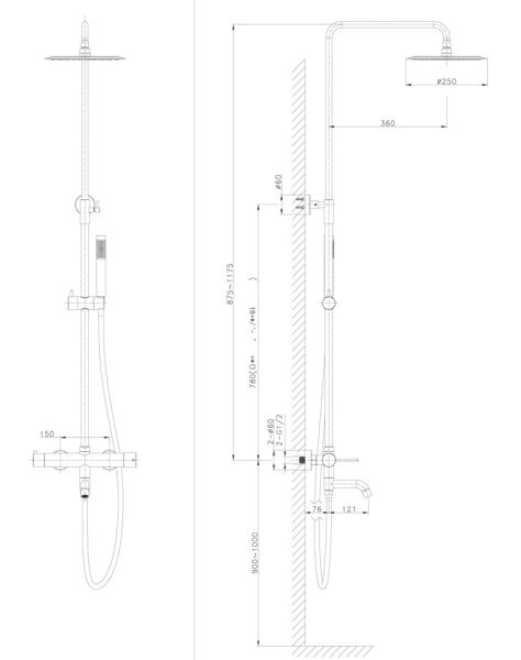 Душевая стойка Raiber Graceful RPB-006 чёрный матовый