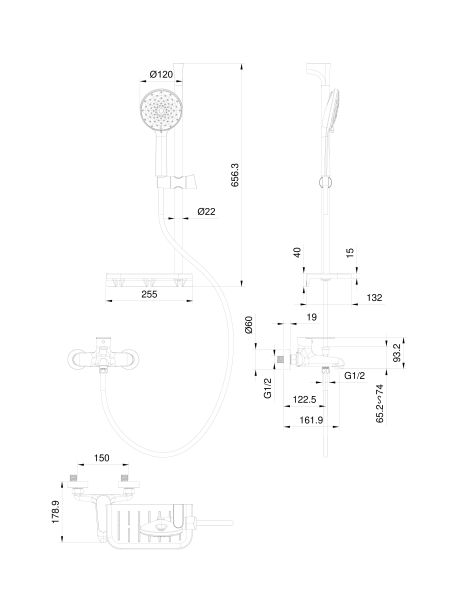 Смеситель для ванны с душевым гарнитуром Wonzon & Woghand Alfa WW-AE3201-MB чёрный матовый