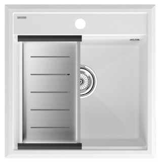 Комплект Paulmark: мойка Stepia 50 и коландер Advance PM115051-WH+A375-BS белый/брашированная нержавеющая сталь Комплект Paulmark: мойка Stepia 50 и коландер Advance PM115051-WH+A375-BS белый/брашированная нержавеющая сталь