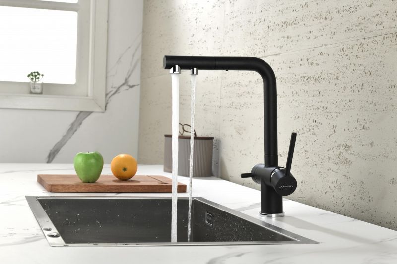 Смеситель для кухни Paulmark Serpentine Se213222-418 чёрный металлик