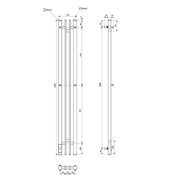 Полотенцесушитель электрический Point Фрея PN20732GB П2 180x1200 диммер слева графит блеск