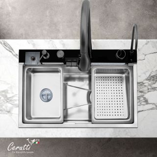 Многофункциональная кухонная мойка Ceruttispa ГЛОРИЯ (GLORIA) Nano Embos CT11888 хром матовый
