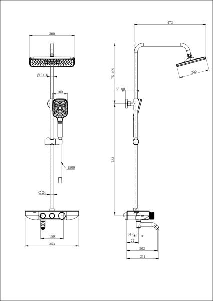 Душевая стойка Wonzon & Woghand WW-B3099-A-CR с термостатом хром