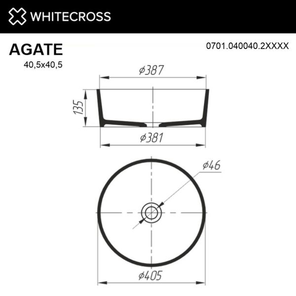 Раковина WHITECROSS Agate 0701.040040.2XXXX 40 см RAL мат