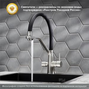 Смеситель для кухни РМС SUS127BL-016F-015 с подключением фильтра нержавеющая сталь
