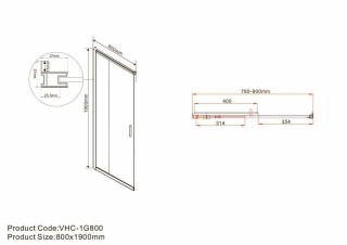 Душевая дверь Vincea VHC-1G800CLGM 80 см профиль вороненая сталь стекло прозрачное