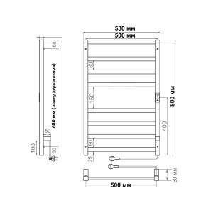 Полотенцесушитель электрический Indigo Oktava Slim 3 LСLOKS3E80-50GFMRt 80x50 см графит металлик