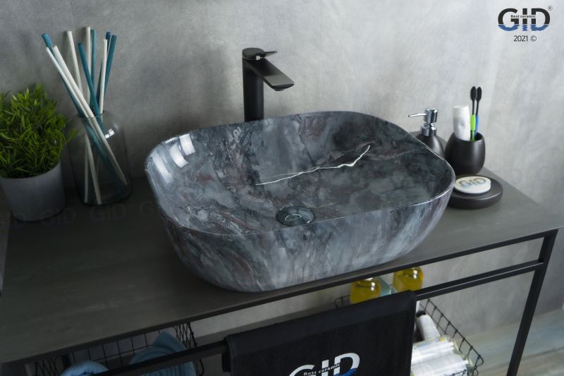 Раковина Gid   54401 накладная под камень глянцевая 50x40x14