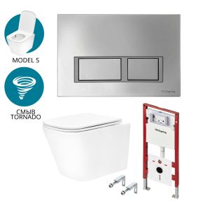 Комплект для установки подвесного унитаза с панелью смыва TECEspring S K401201WCS хром глянцевый контур клавиш хром матовый
