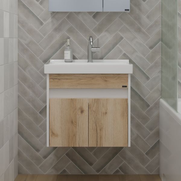 Подвесная тумба под раковину Санта Мира 700477 60 см дуб австрийский/белый