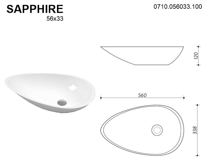 Раковина Whitecross Sapphire 0710.056033.100 56см белый глянец