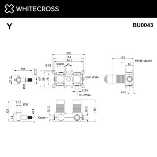 Встраиваемая часть смесителя на 3 потребителя Whitecross BU0043
