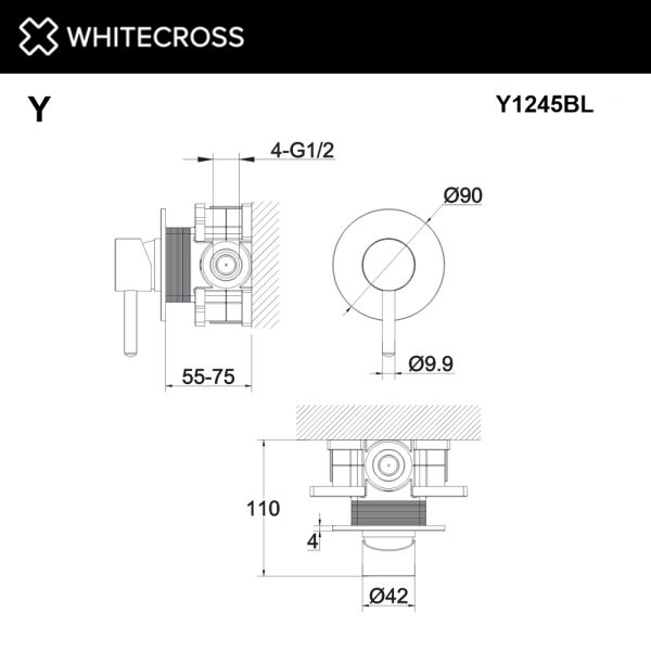Смеситель скрытого монтажа на 1 потребитель WHITECROSS Y Y1245GM оружейная сталь