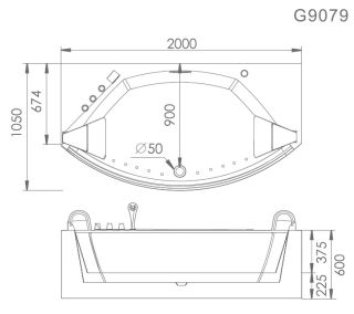 Акриловая ванна Gemy G9079 200x105x60 Акриловая ванна Gemy G9079 200x105x60