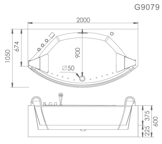 Акриловая ванна Gemy G9079 200x105x60 Акриловая ванна Gemy G9079 200x105x60