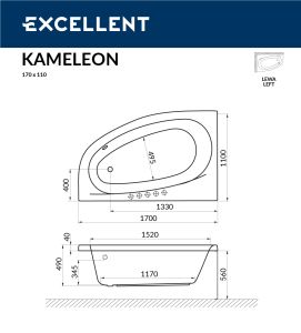 Ванна акриловая EXCELLENT Kameleon 170x110 (левая)