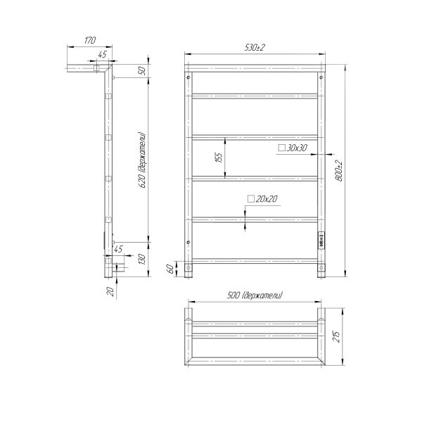 Полотенцесушитель электрический Indigo Forma LEF80-50GFMRt с полкой 80x50 см графит металлик