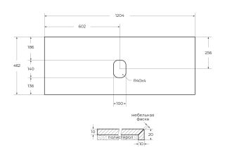 Столешница BelBagno из керамогранита без отверстия под смеситель 1204x462 KEP-120-MNO-W0 Marmo Nero Opaco черный матовый