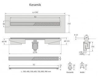 Душевой лоток Berges В1 Keramik Black 095017 60см чёрный матовый Душевой лоток Berges В1 Keramik Black 095017 60см чёрный матовый